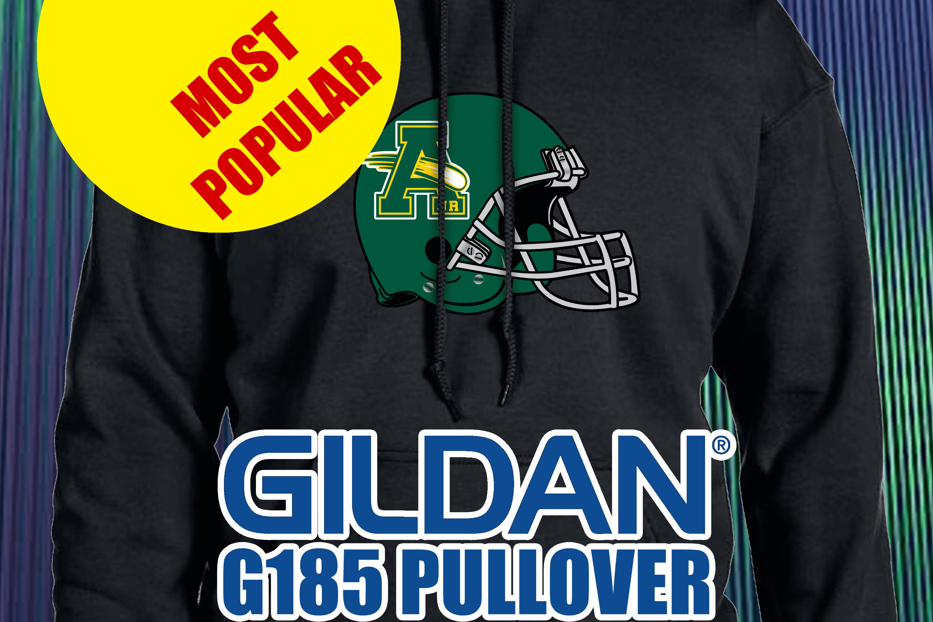 Gildan G185 50/50 blend pullover hoodie – Custom printed with high-quality DTF transfers, featuring a soft cotton-poly blend, front pouch pocket, and adjustable hood, available in multiple colors and sizes.