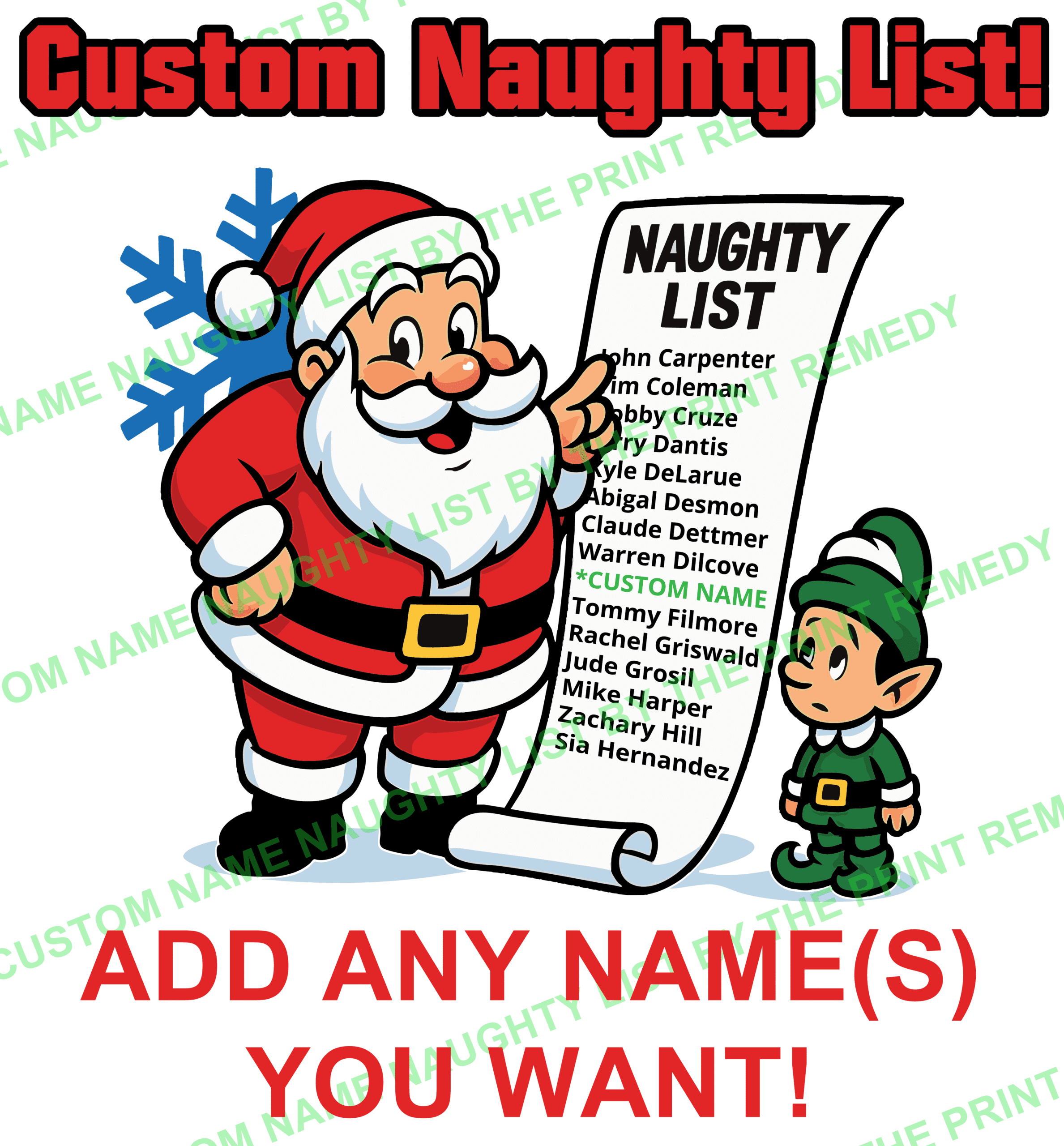 CustomNaughtyList_Product_web Personalized Santa’s Naughty List T-Shirt with custom name printed on scroll design