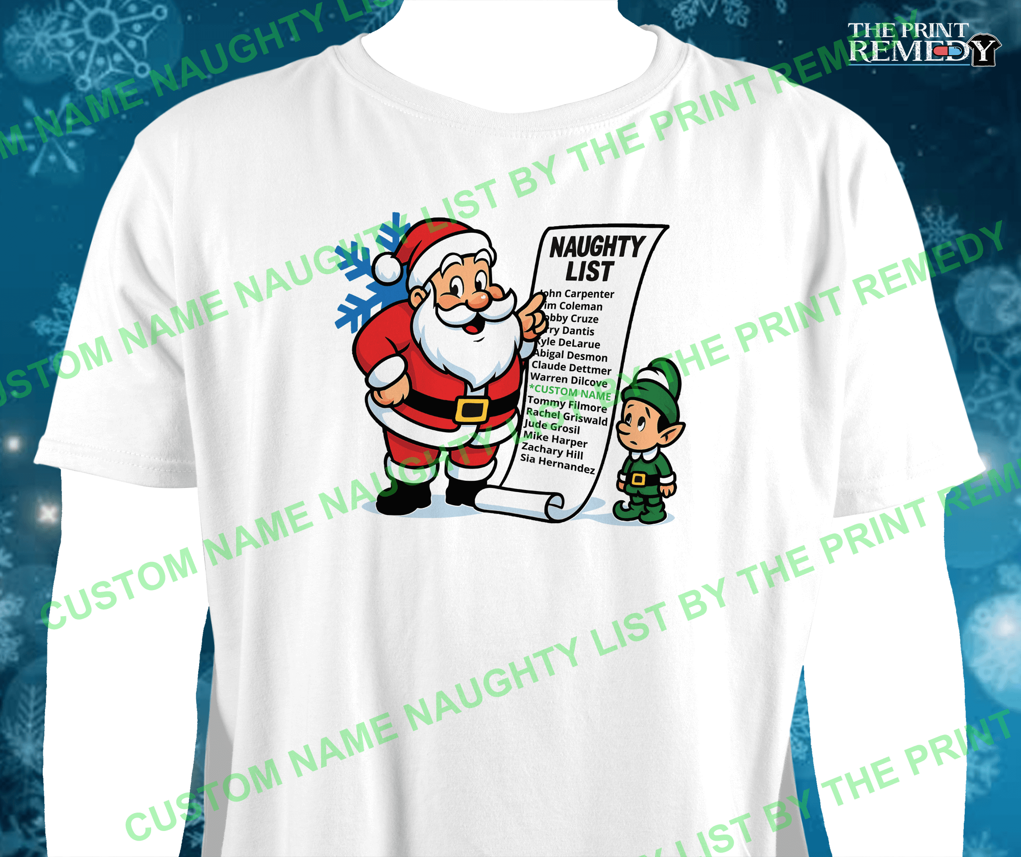 CustomNaughtyList_mockup_web Personalized Santa’s Naughty List T-Shirt with custom name printed on scroll design